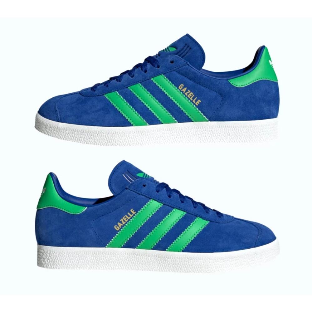 Adidas Men's Royal Blue Energy Green Core White Gazelle Shoes Size 8